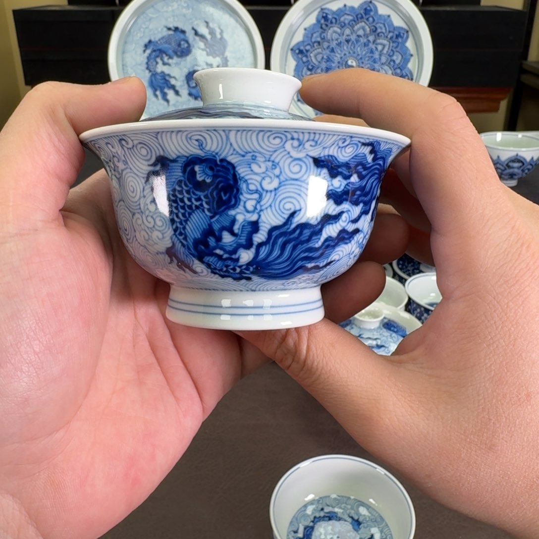 海水鲲元宝盖碗羿器窑
