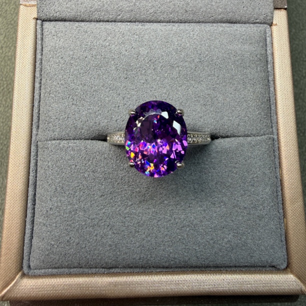 925银戒指 大颗粒精切梦幻紫色活口戒指气质奢华精致