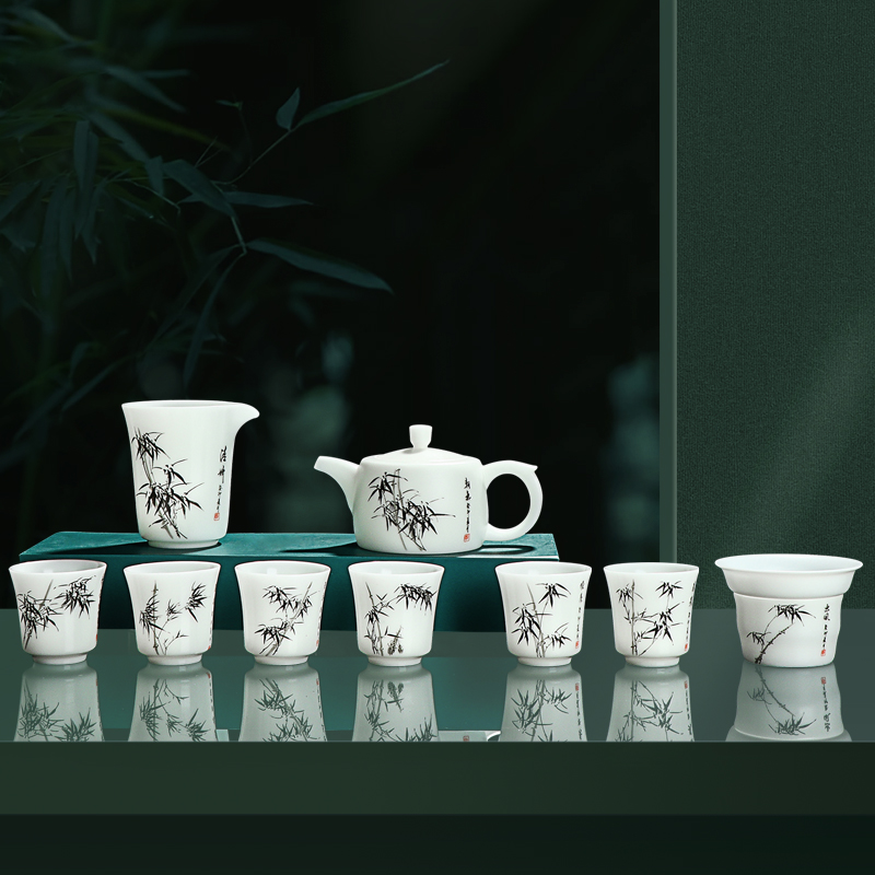 沁雅富贵竹冰种玉瓷高端茶具套组