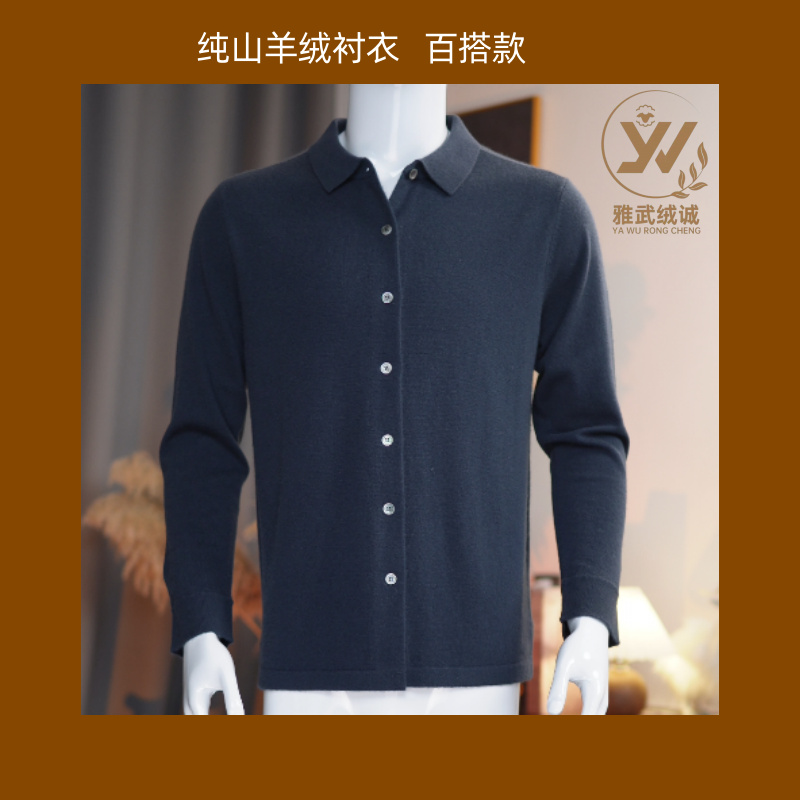 高密度 雅武绒诚 秋冬新款男士翻领系扣纯山羊绒开衫商务休闲针织