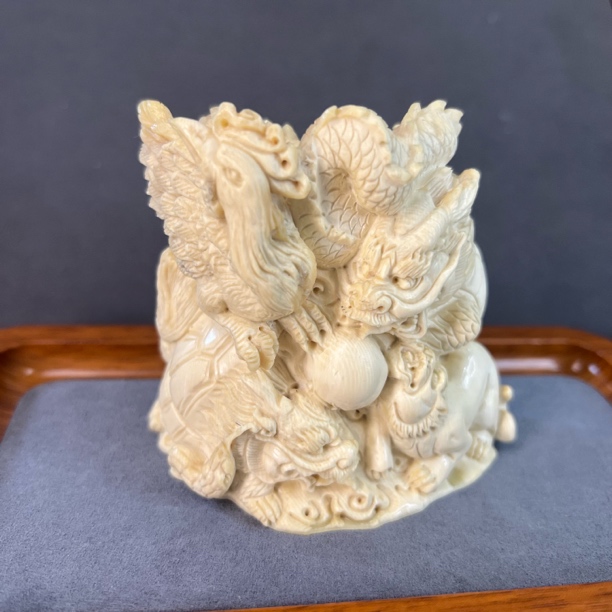 【精选摆件】猛犸牙雕刻摆件玄武朱雀青龙白虎造型保真 假一罚四