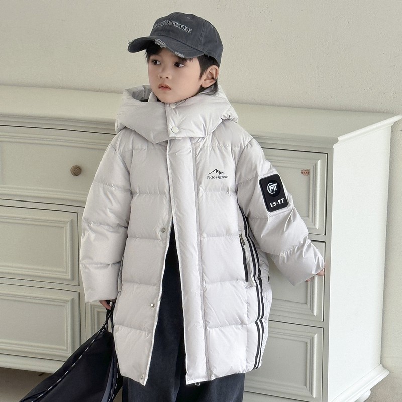 巴拉开门红儿童羽绒服中长款男女童冬装新款加厚连帽韩版宽松中小