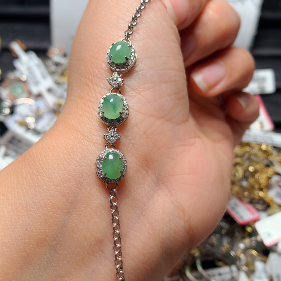 翡翠戒指银S925镶嵌天然翡翠手链