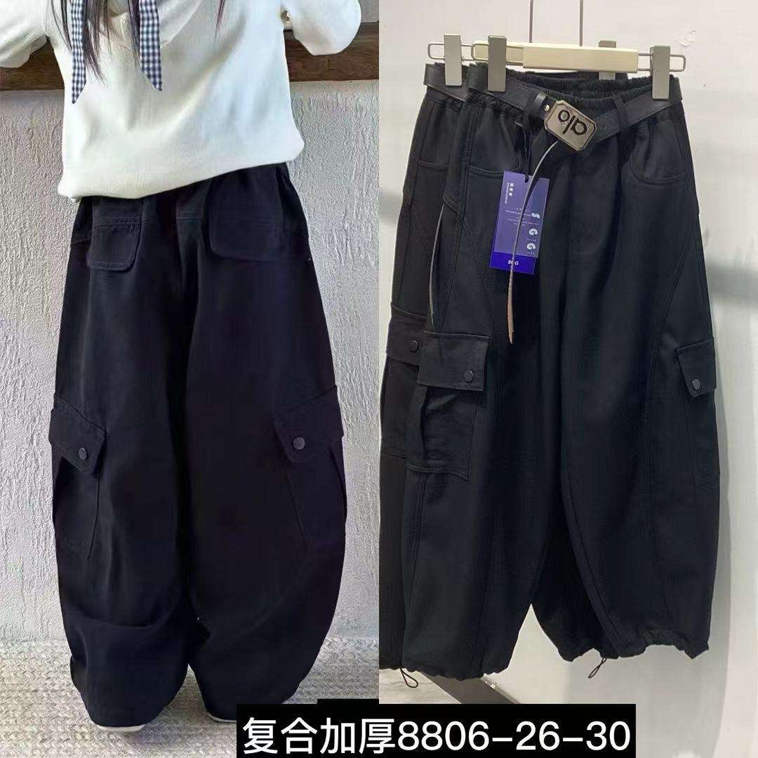 男女孩加绒2025新款中大童洋气工装裤时髦百搭休闲