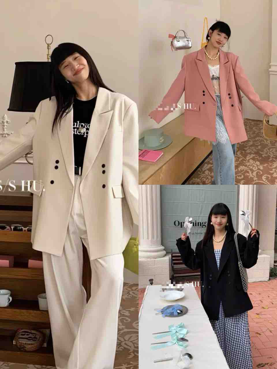 HU韩国东大门西装外套女宽松百搭慵懒新款网红同款西服