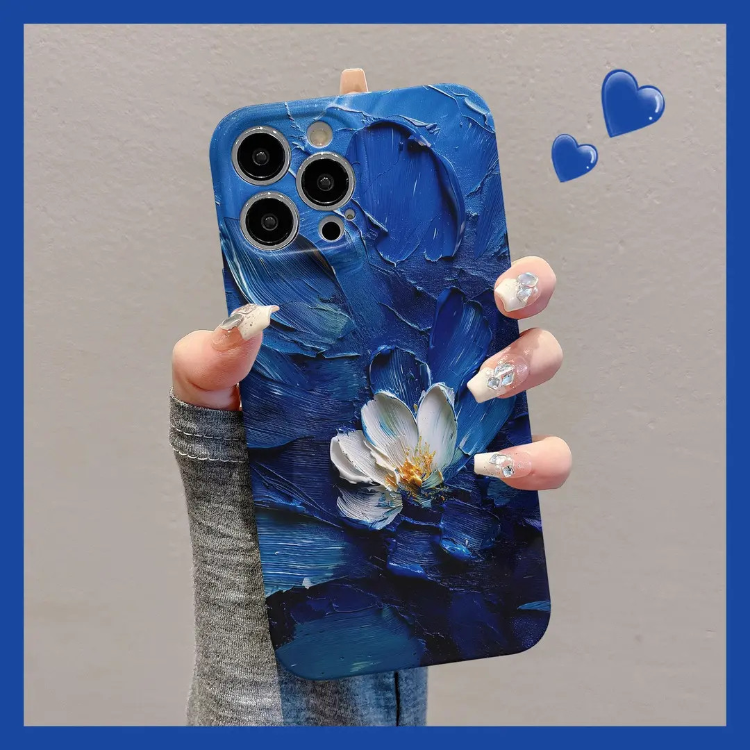 油画手绘花朵适用iPhone15菲林手机壳华为小米14vivo荣耀oppo硬壳