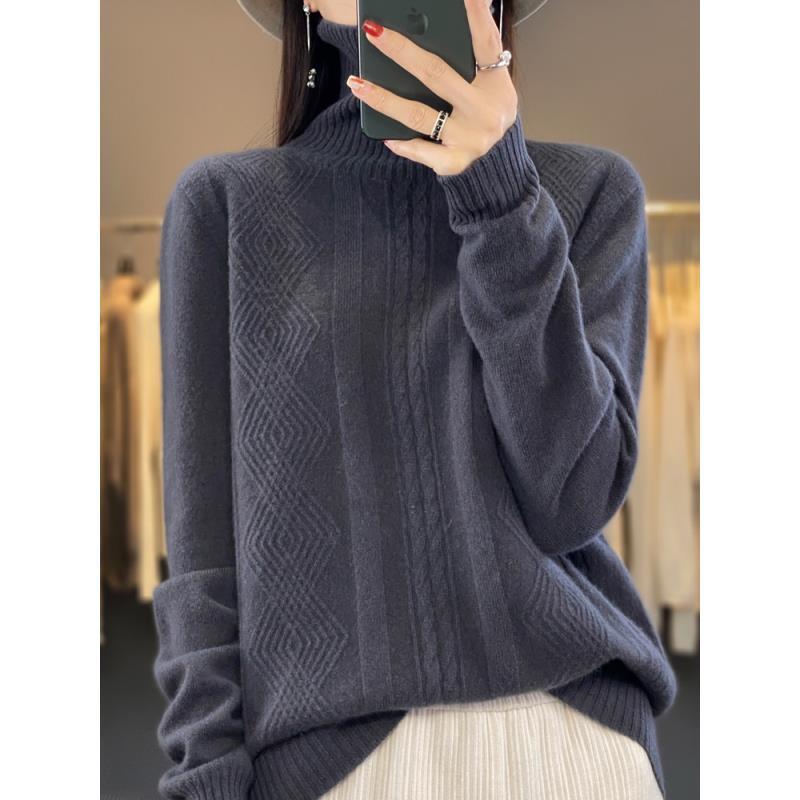 100%羊毛一线成衣高翻领保暖绞花ZM064