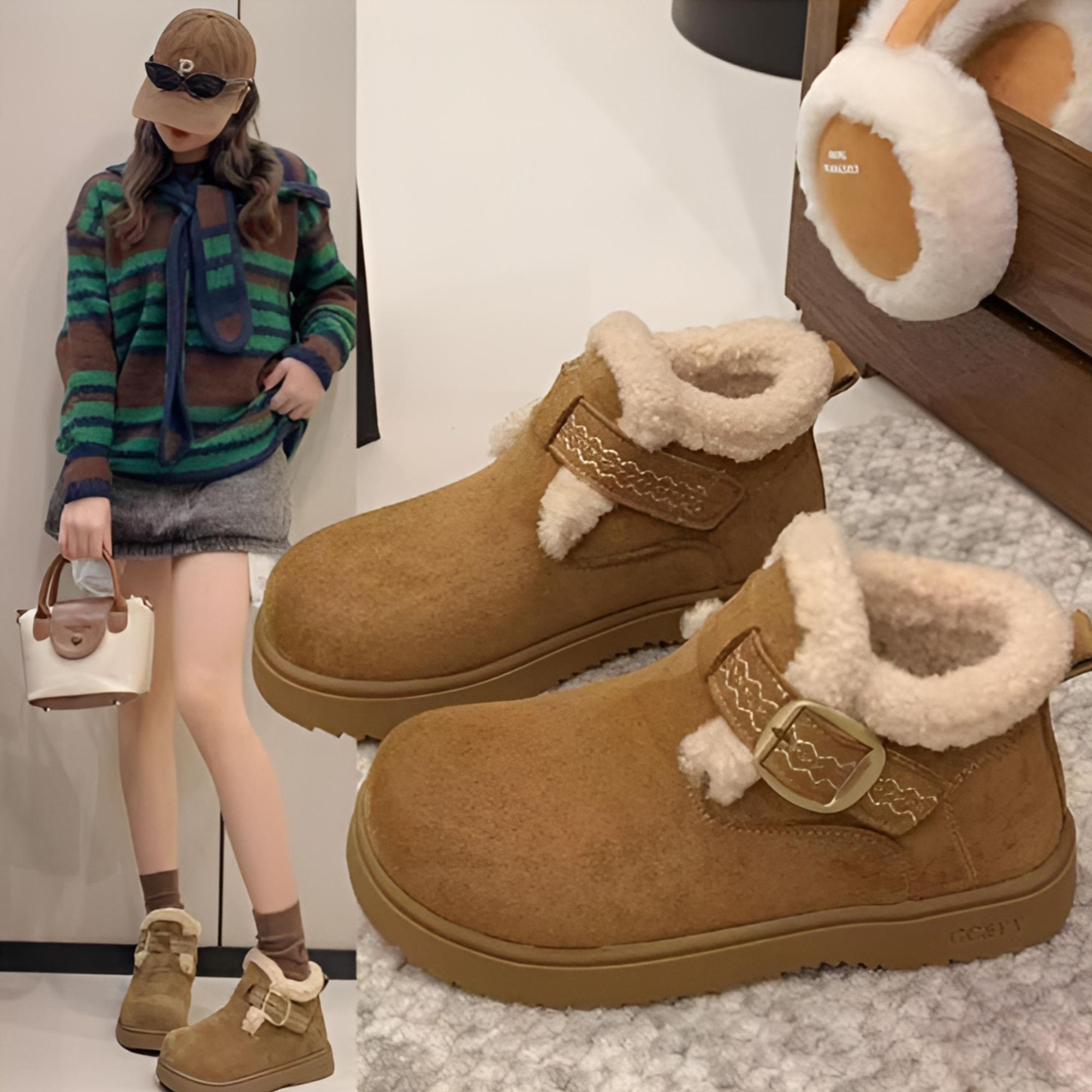 B88韩版纯色复古港风勃肯鞋棉鞋冬季棉靴时尚休闲鞋