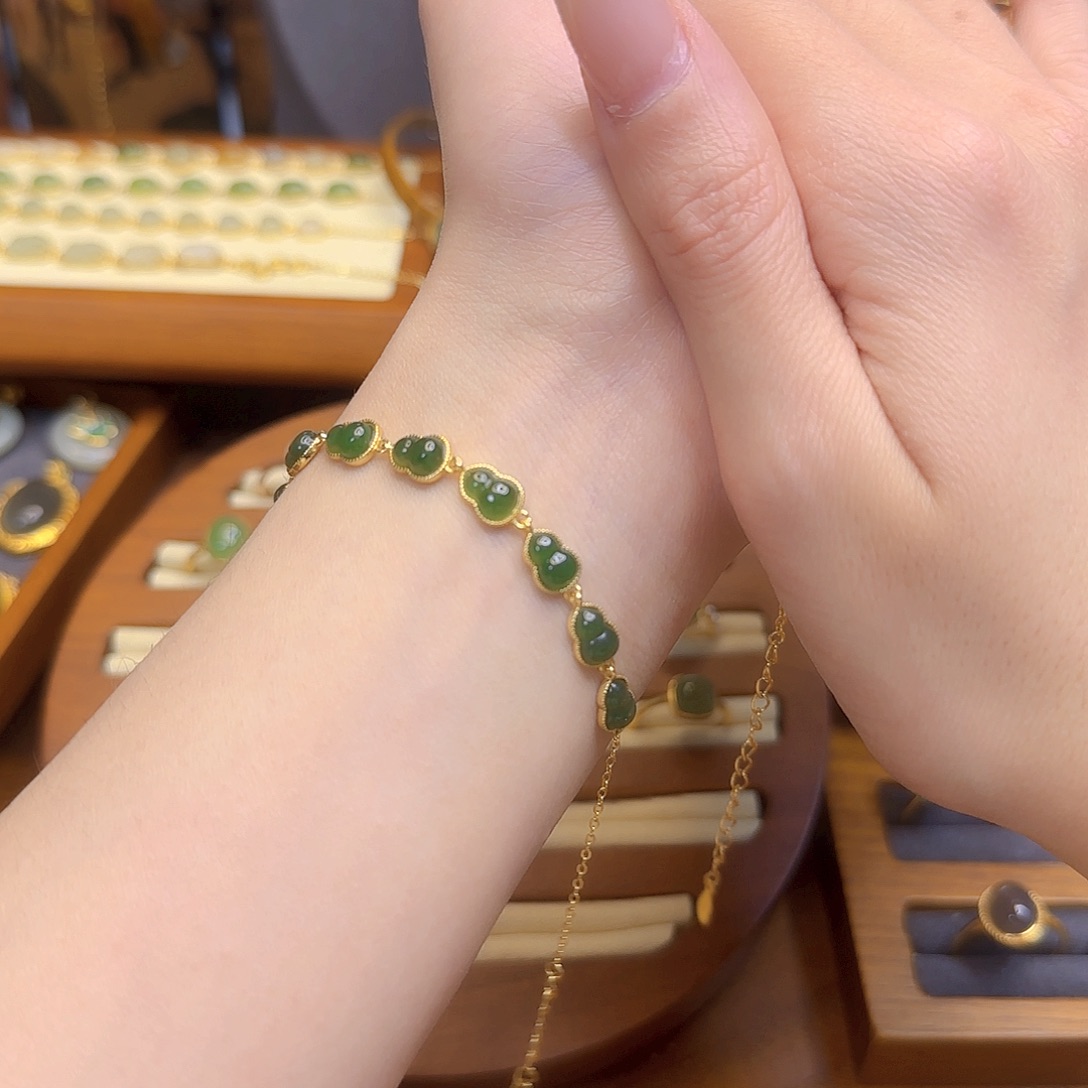 和田玉手链银S925镀金镶嵌