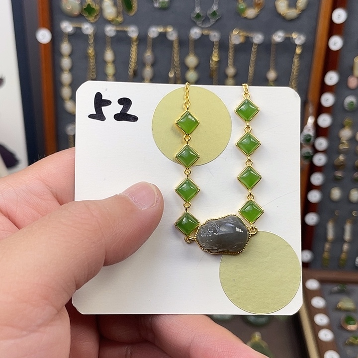 和田玉手链银S925镶嵌和田玉52