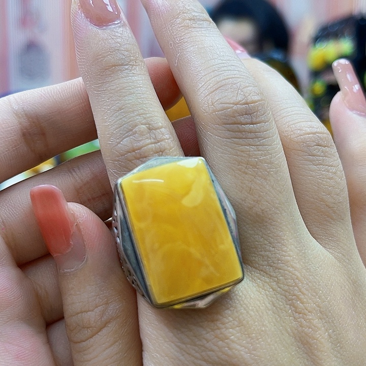 琥珀银S925镶嵌颈饰戒指