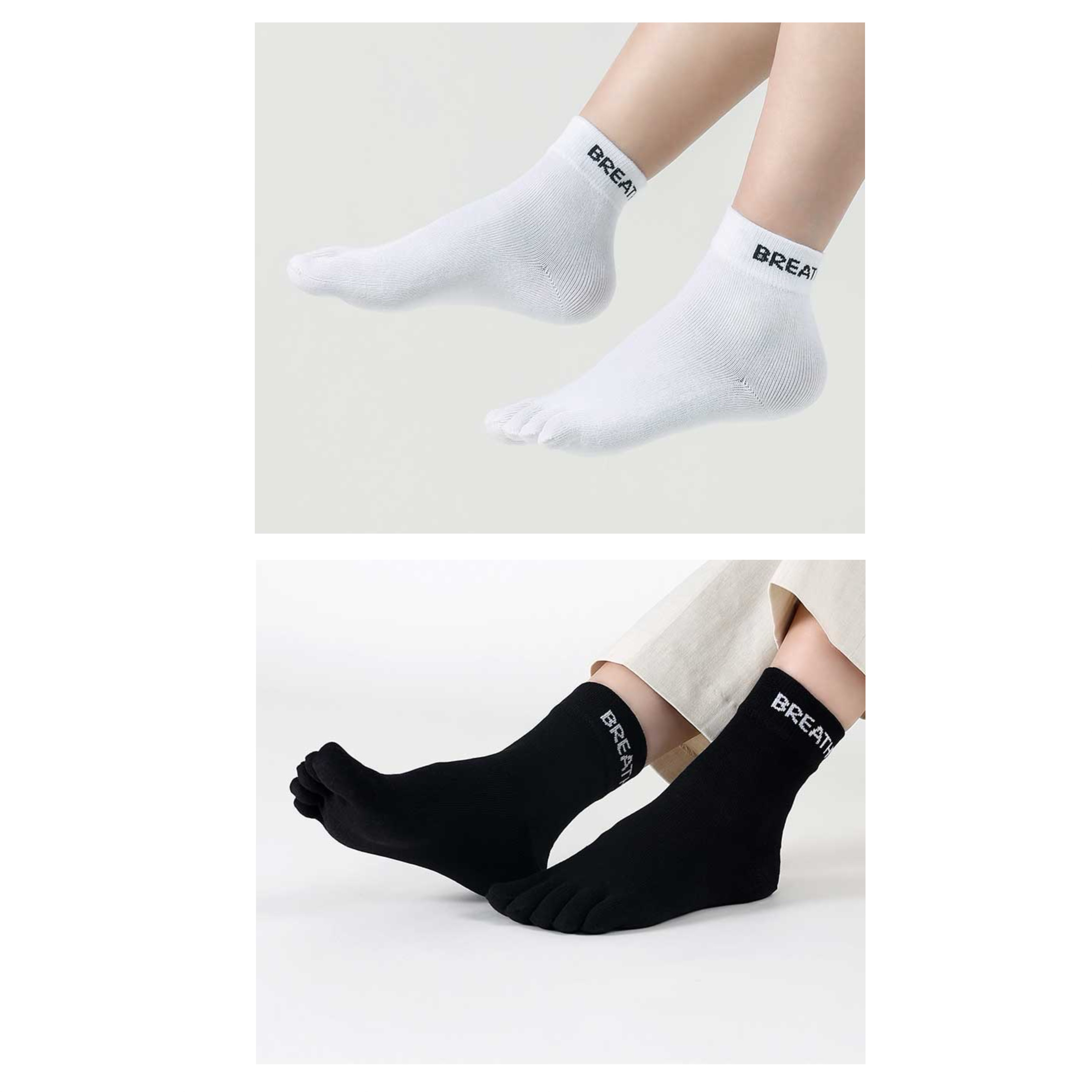 足行健抗菌防臭五指袜黑白字母款棉袜男女款运动休闲袜