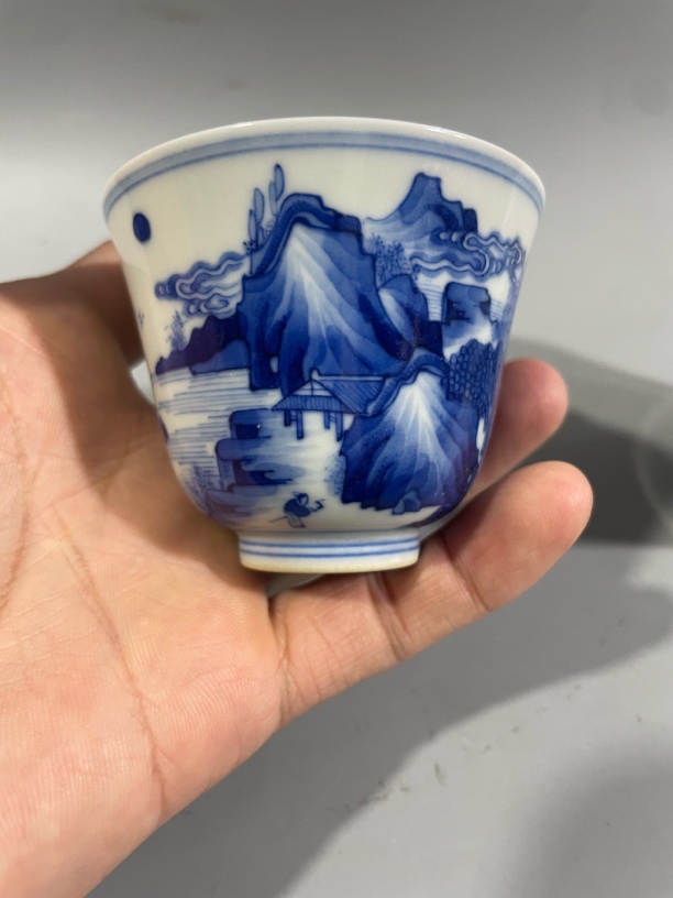 景德镇陶瓷青花山水人物杯