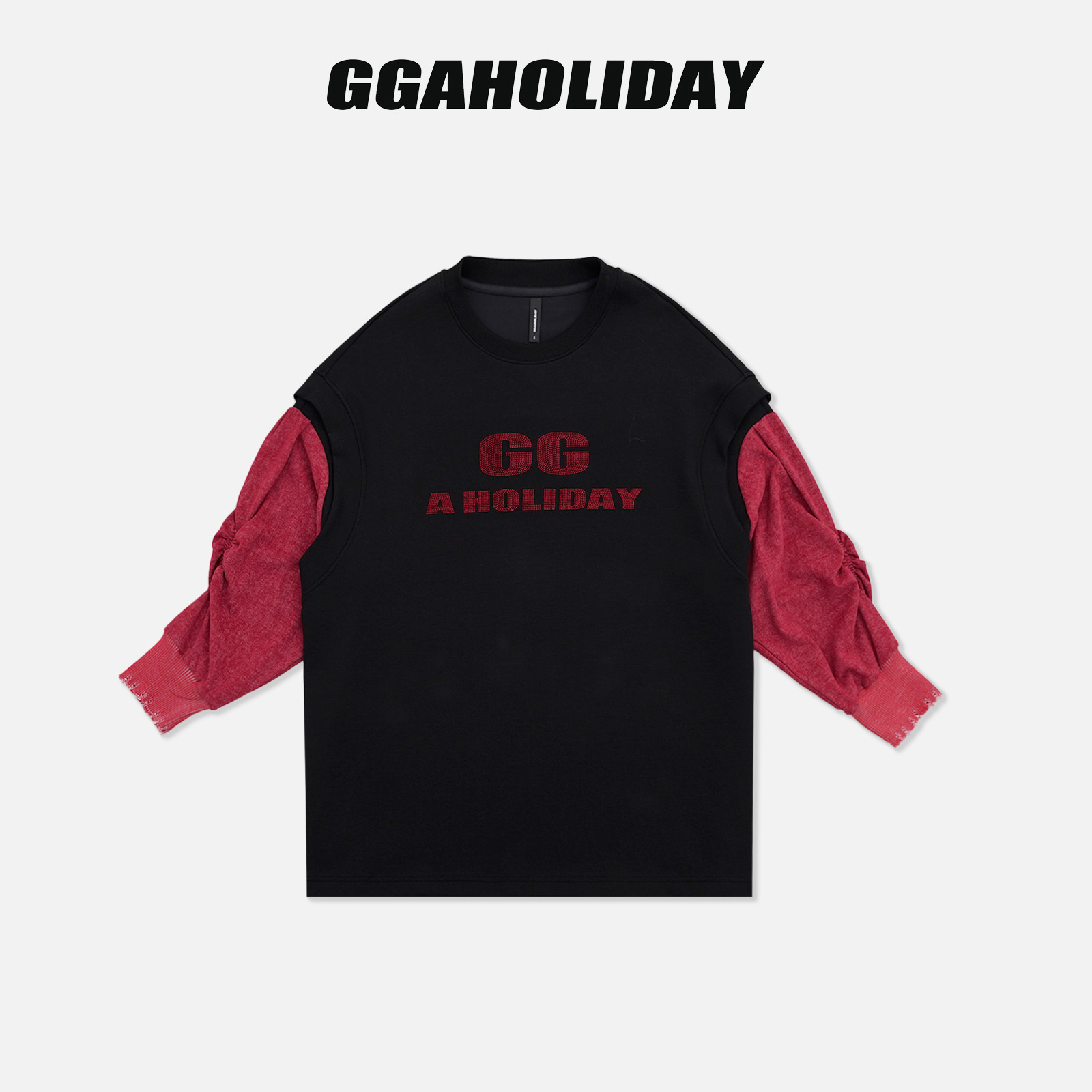 【上新】GGAHOLIDAY秋季时尚美式宽松拼接撞色复古长袖卫衣-153111
