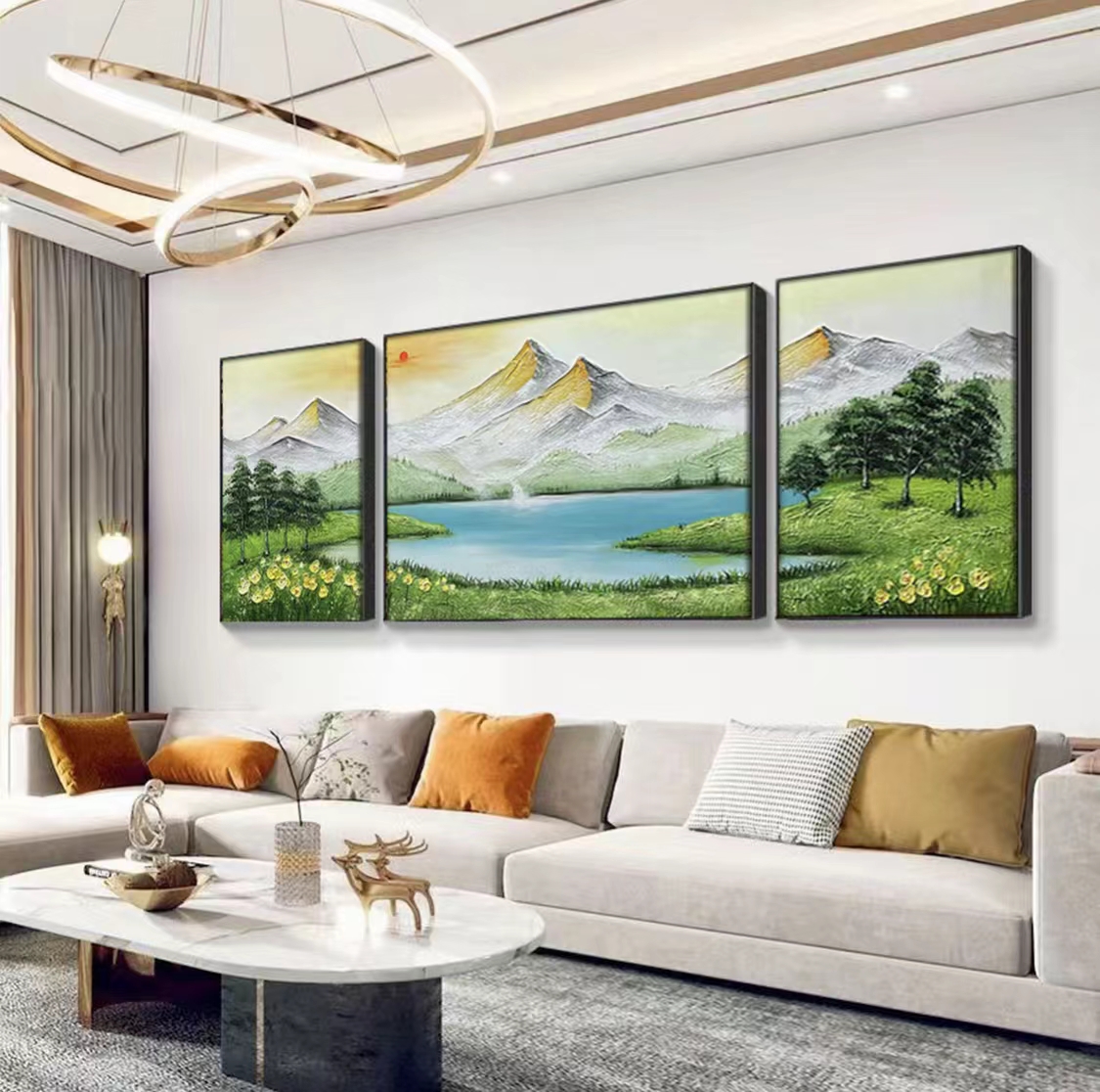SF 10 纯手绘油画装饰画客厅三联画沙发轻奢背景肌理油画
