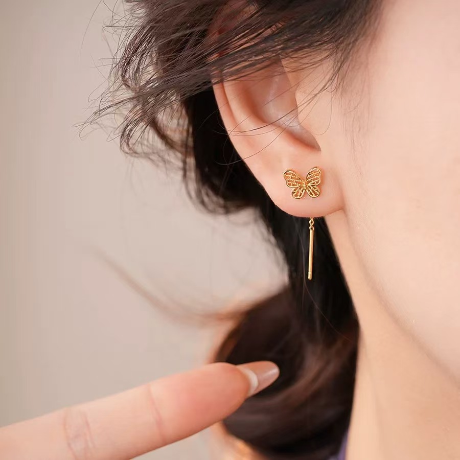 【粉丝专属】金色镂空蝴蝶流苏耳线时尚气质轻奢耳饰一对装