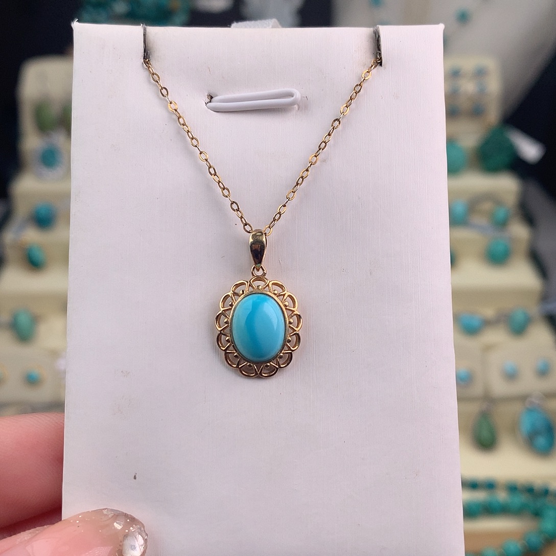 绿松石18K金镶嵌吊坠(不含链)