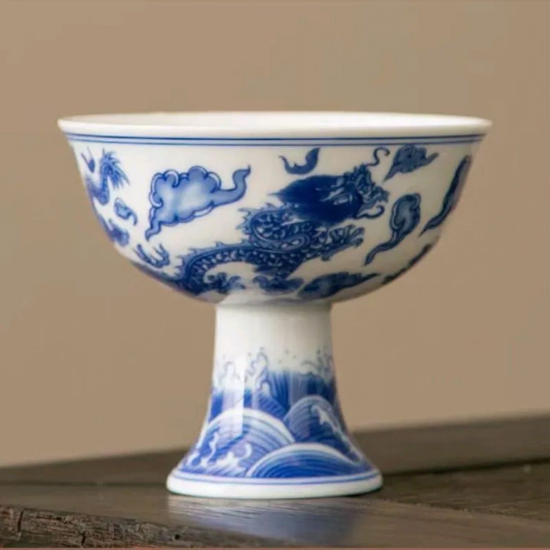 家用高档青花古代酒杯甄嬛传同款酒杯老式鸡缸杯杯子水杯茶杯