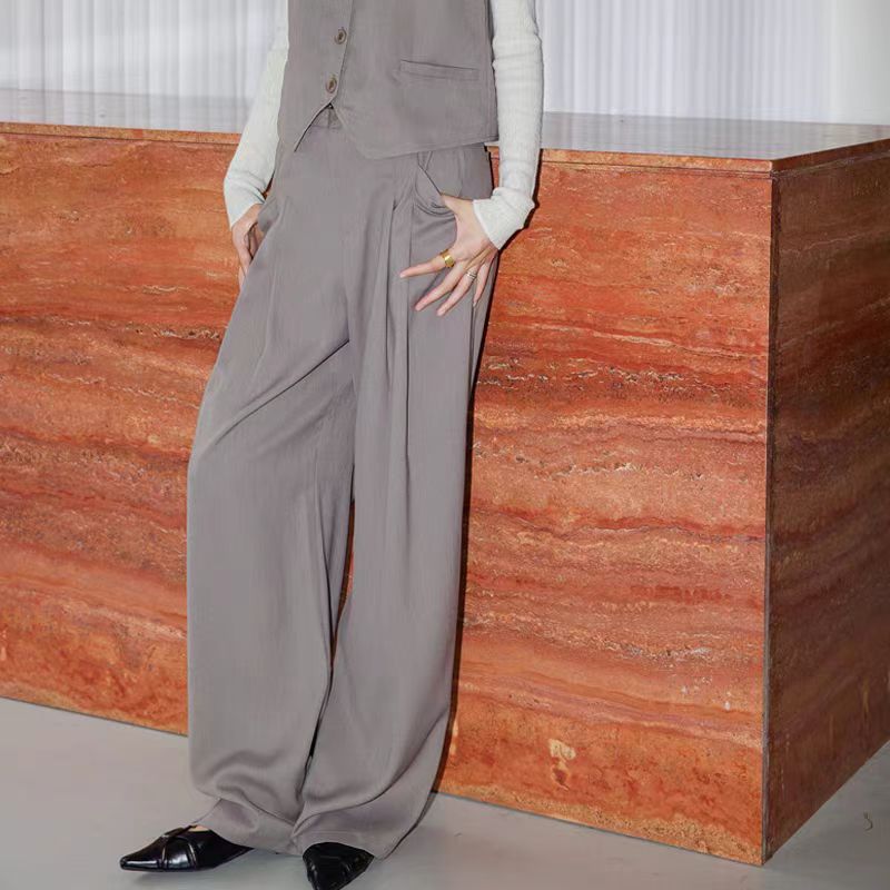 修身无袖西装高腰显瘦阔腿裤气质
