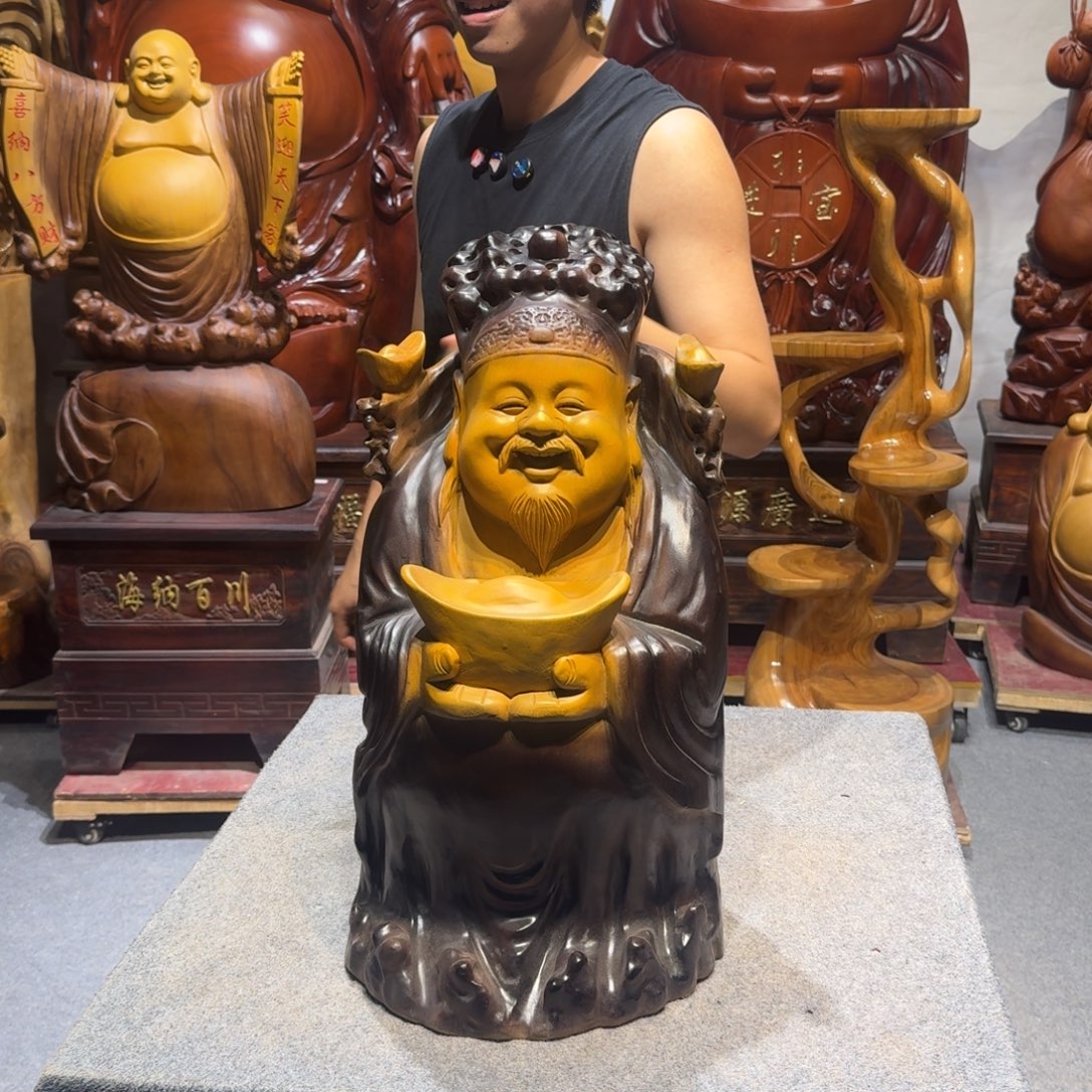 福***满香樟木香樟木财神摆件