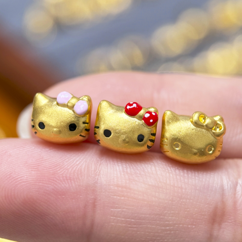 【金哆哆】足金999 大号KT猫头5D黄金编绳手串配件DIY