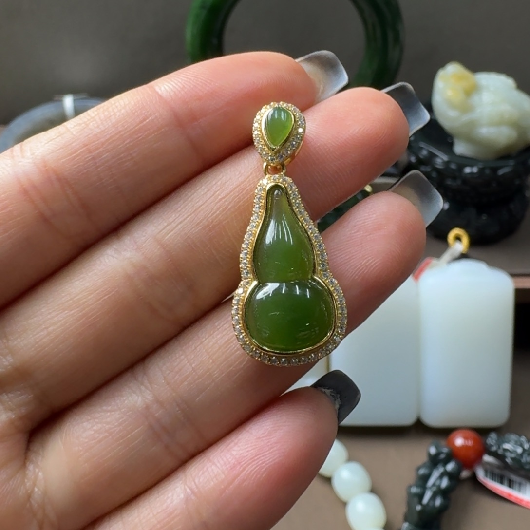 和田玉银S925镶嵌吊坠(不含链)