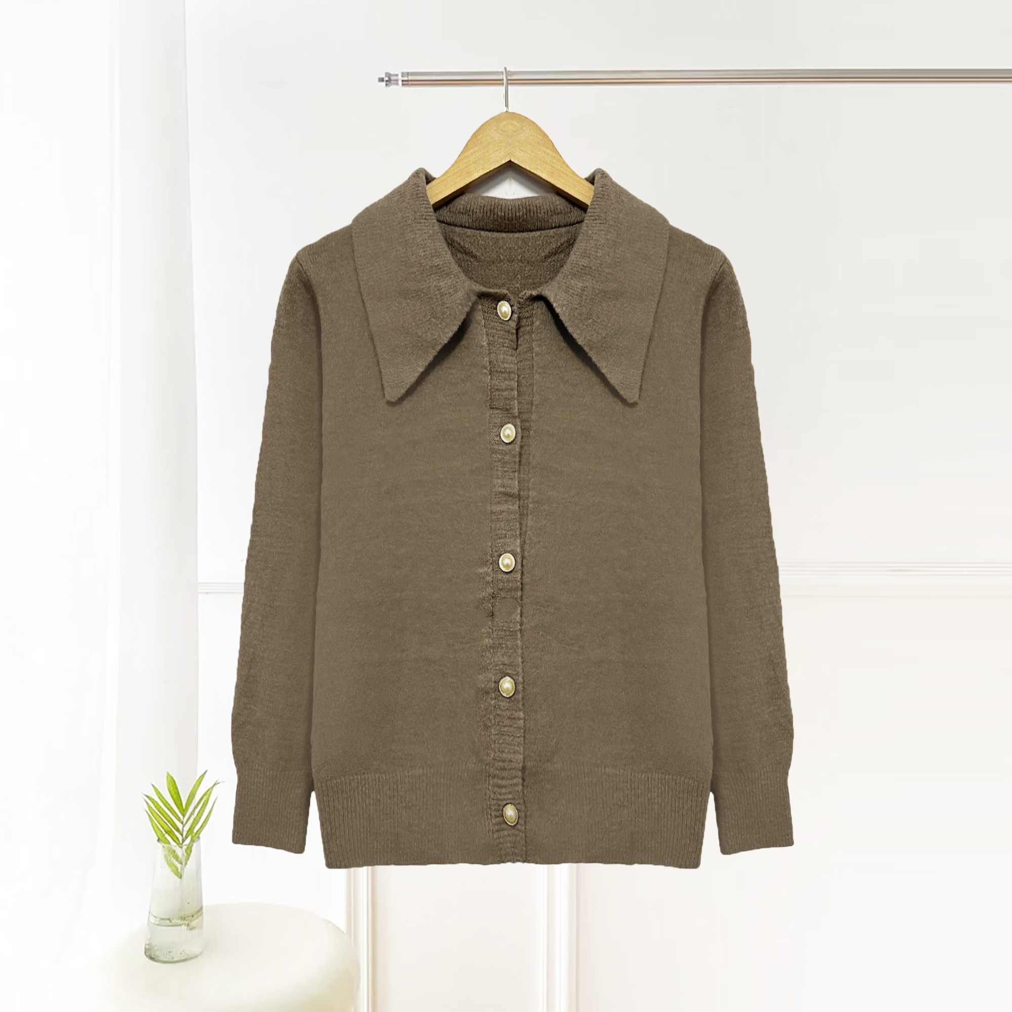 新品上新！女士翻领针织开衫毛衣H249