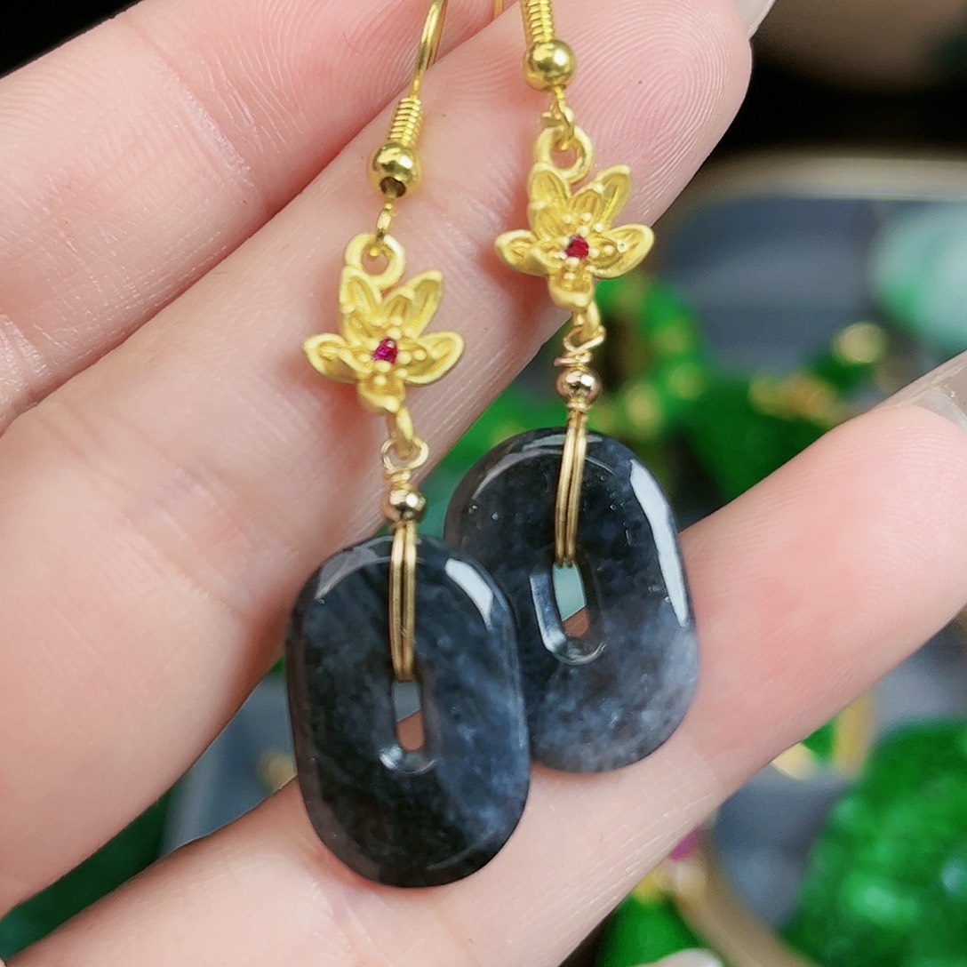 翡翠颈饰银S925镶嵌耳饰