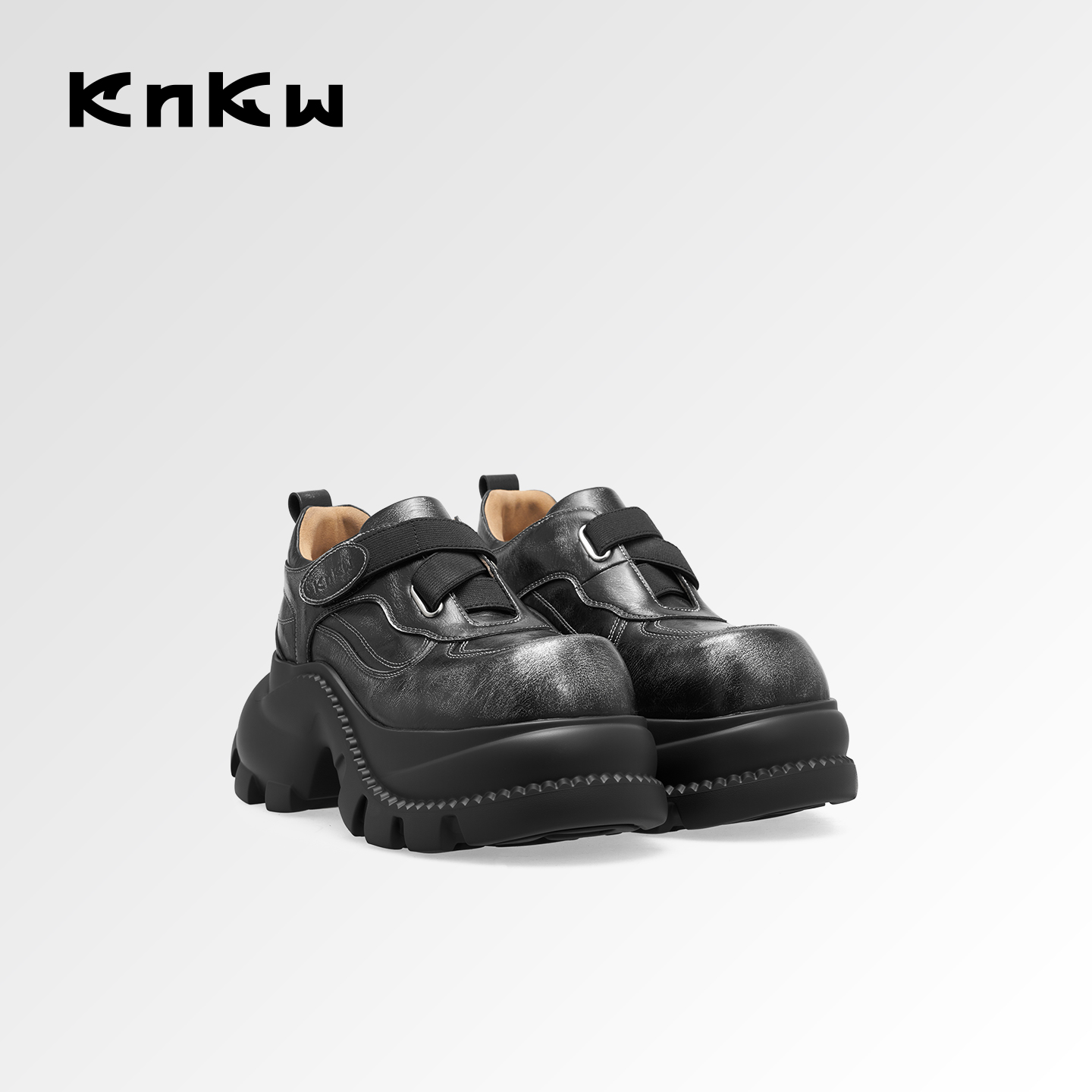 【星河漫步】KNKW26新款擦色魔术贴皮鞋复古增高乐福鞋W4338088L