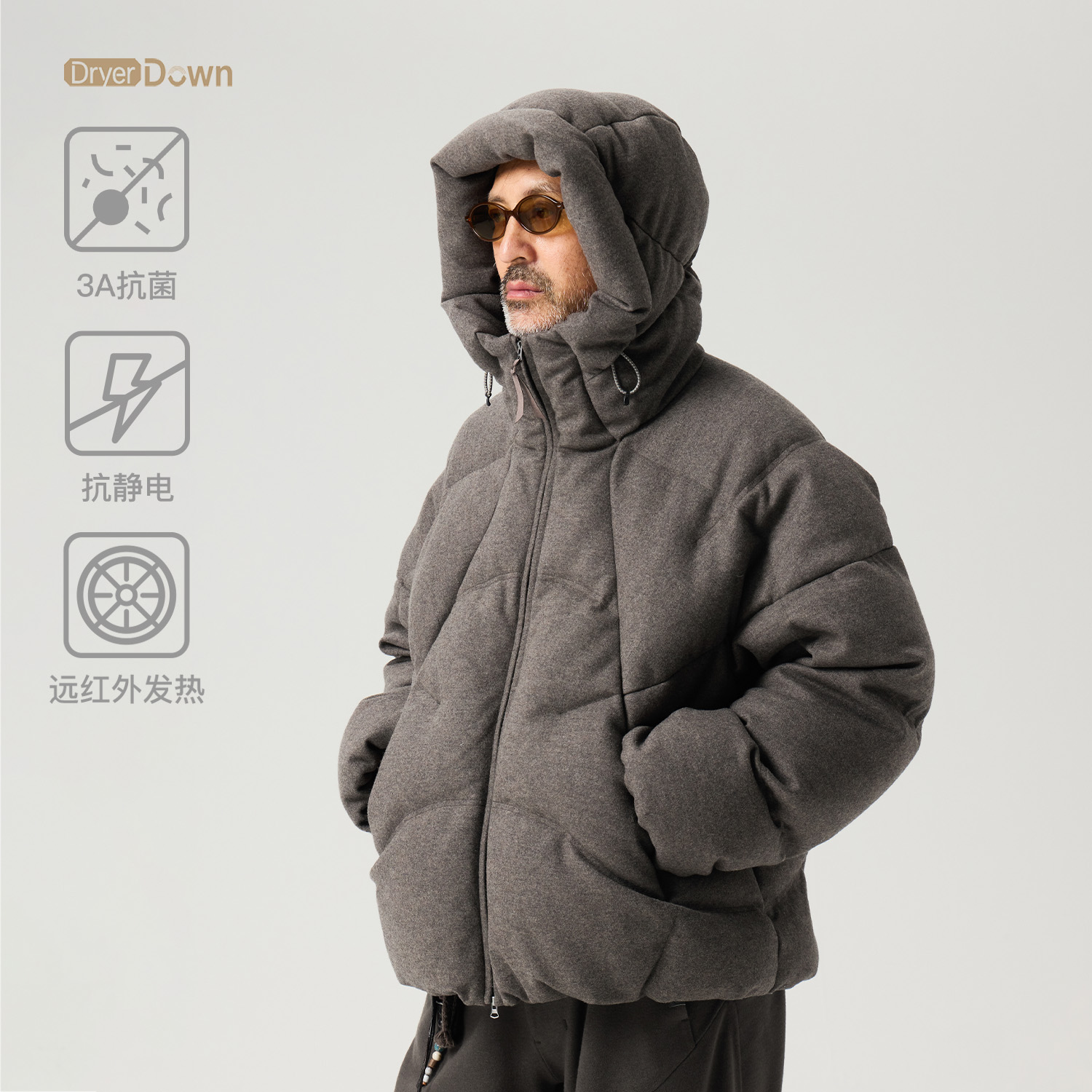 蓝岐羊毛复合绗缝拒水白鹅绒远红外发热羽绒服男冬季外套