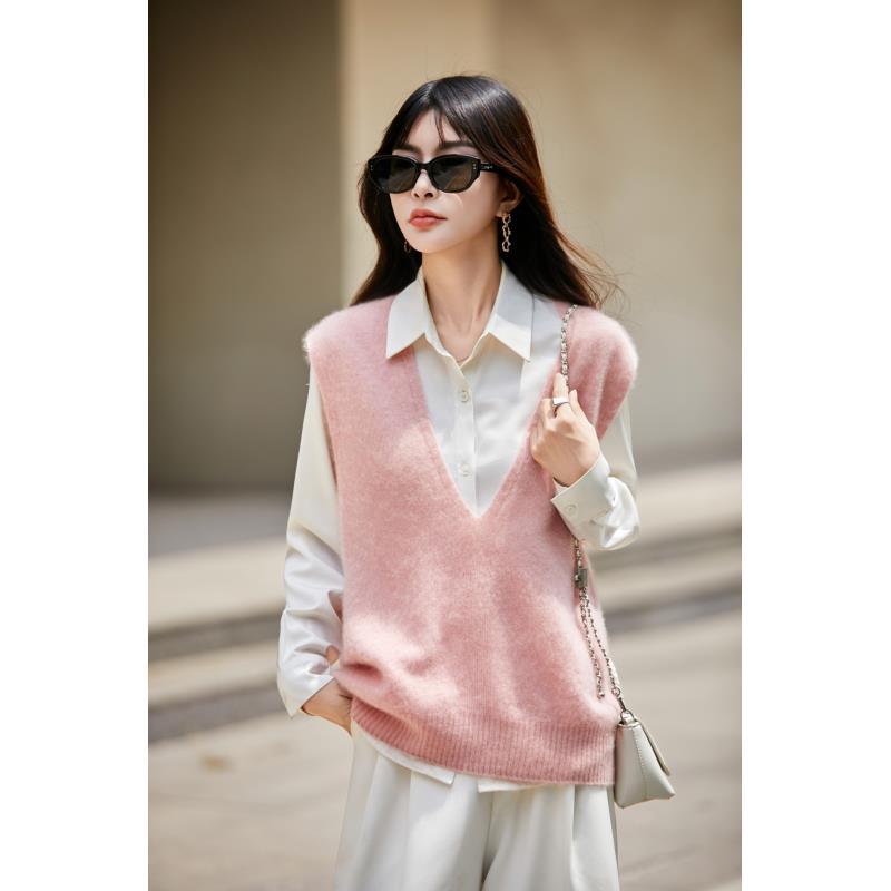 百搭女士常规款V字领针织衫气质衫V领无袖NJRG2108