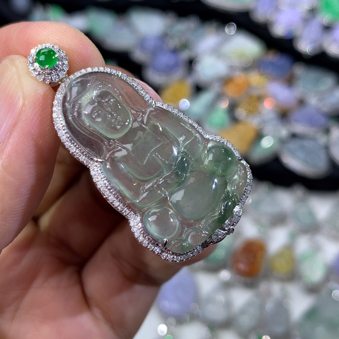 翡翠18K金镶嵌吊坠(不含链)