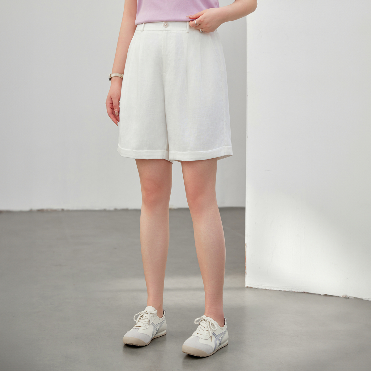【亚麻五分裤】纤莉秀A大码女装慵懒风莱赛尔混纺通勤短裤QK0706
