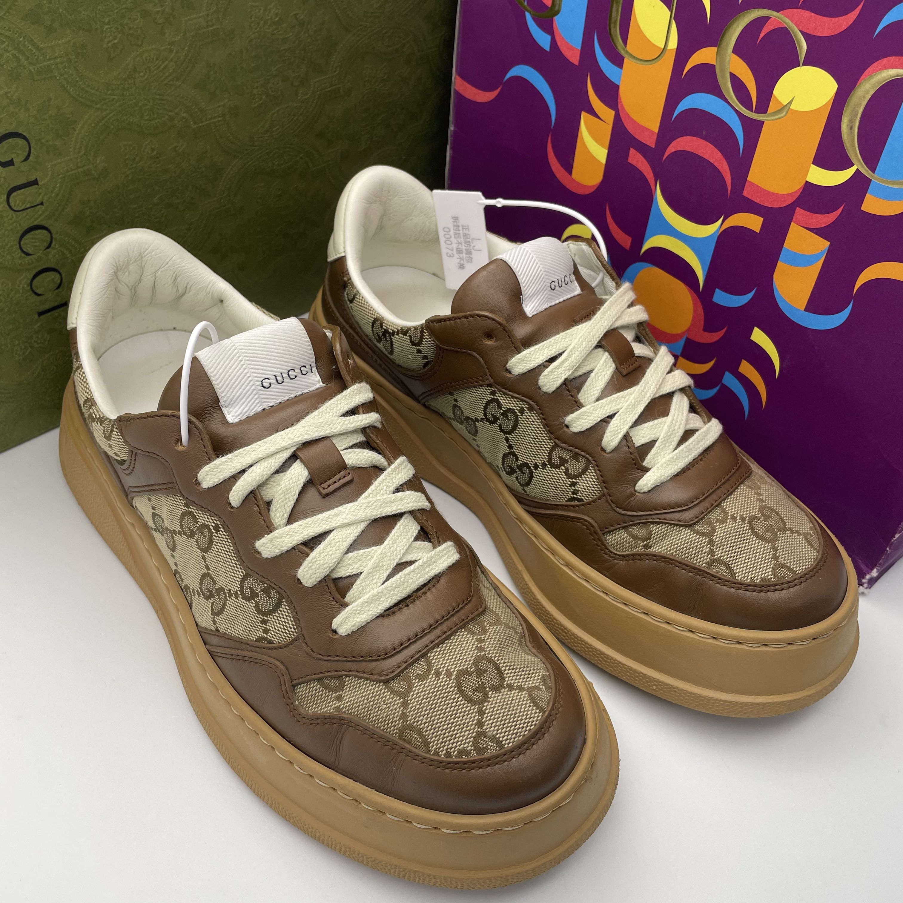 95新 GUCCI/古驰 /38欧码/二手男款  乌木色双G老花舒适饼干鞋