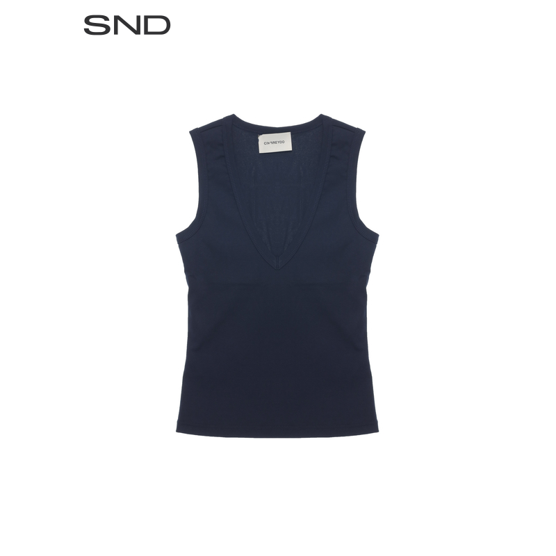 【CIMBREYOO SS25】SND复古V领背心 纯色圆领简约运动款女蓝色