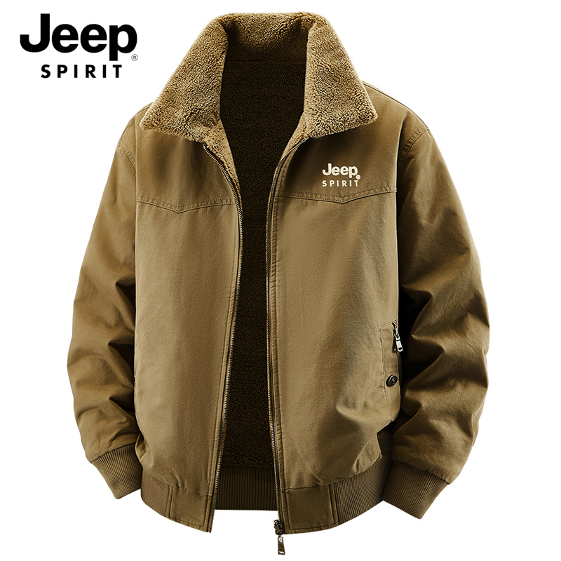 Jeep吉普棉衣男士冬季加绒棉服纯棉宽松加厚保暖耐磨双面穿外套男