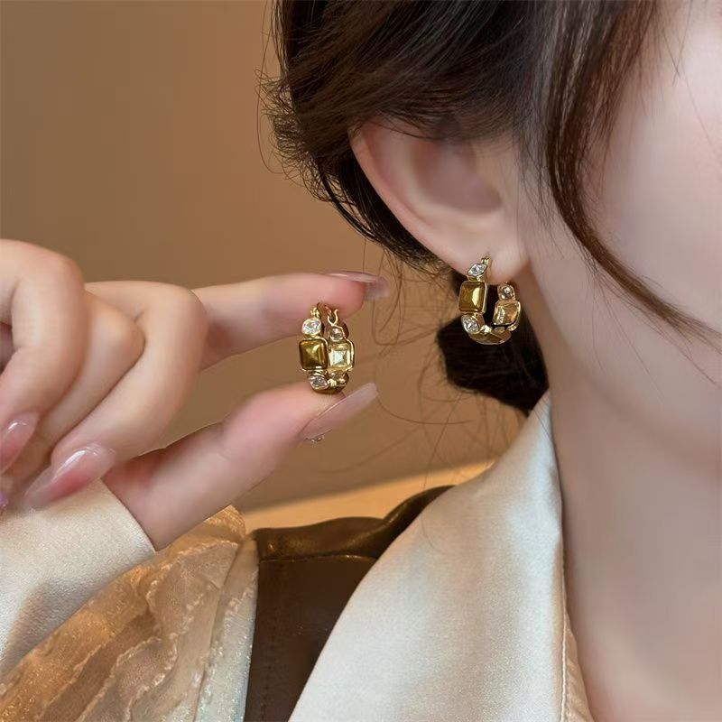 铜合金耳饰 美拉德色轻奢日韩气质耳环耳扣女N3999