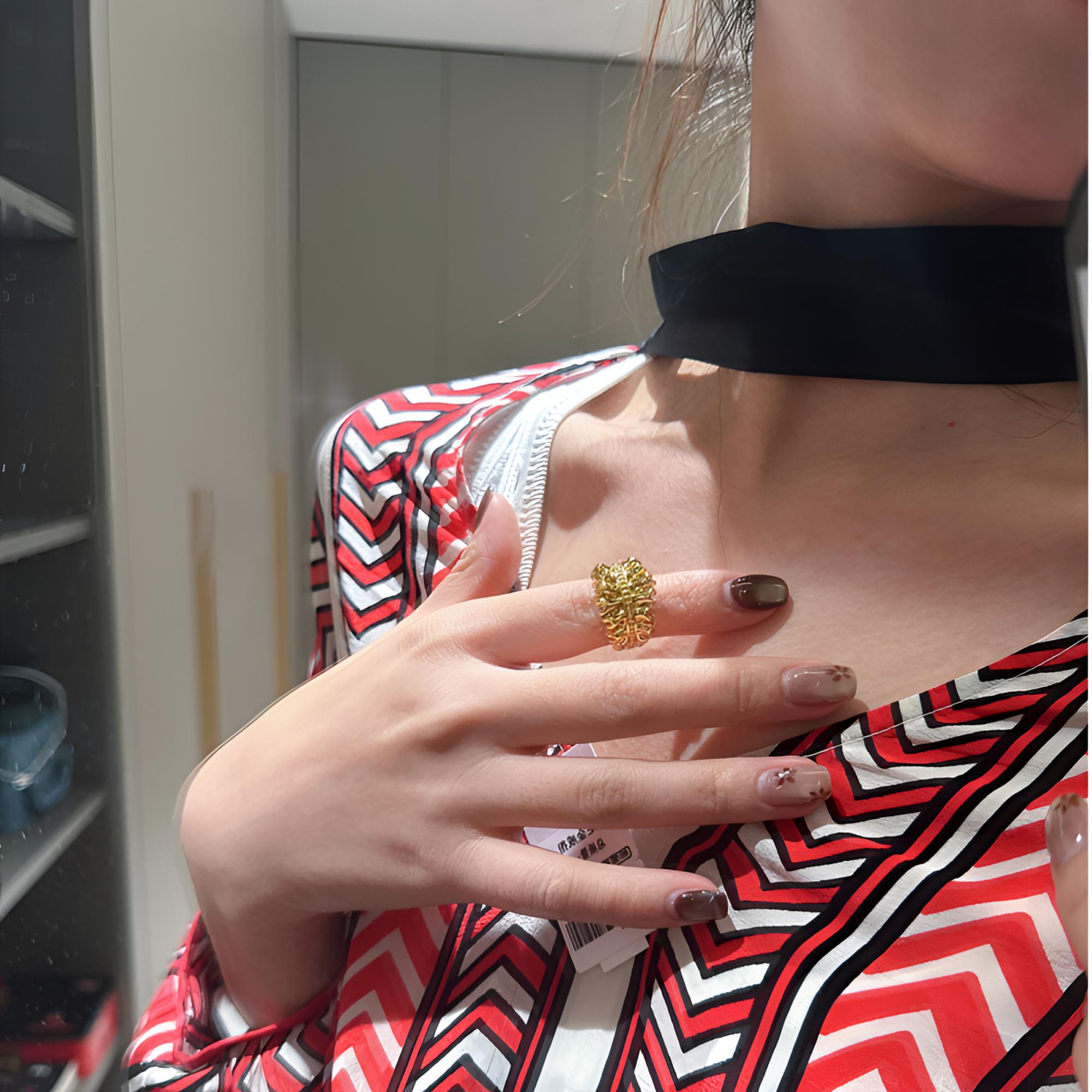 【老陶】足金黄金纯金百褶裙高级感小众设计戒指