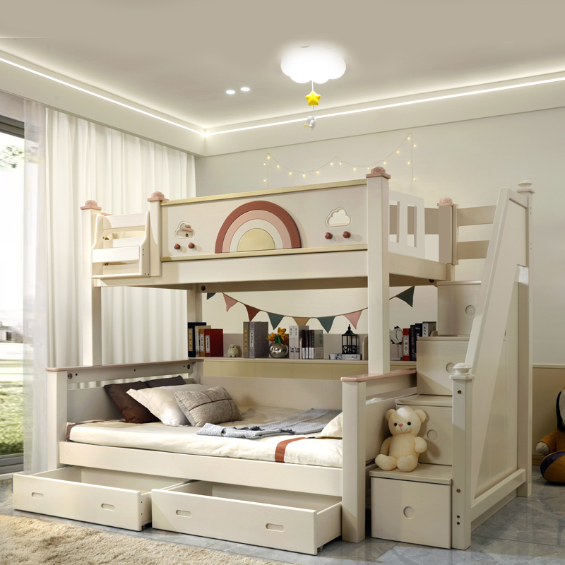 彩虹上下床储藏储物子母床高箱全实木高低上下铺双人床2025新款