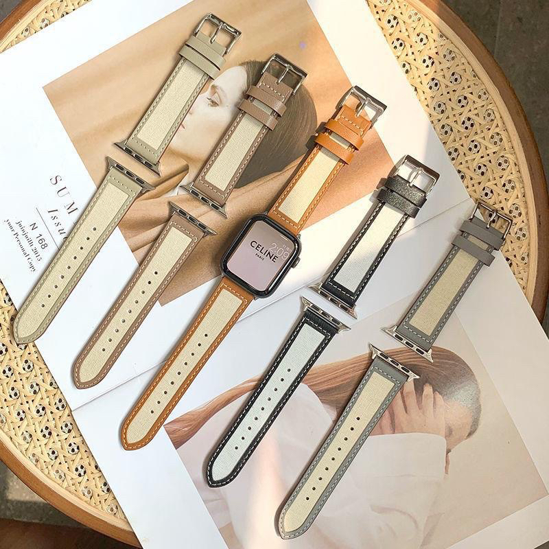 适用iwatch11苹果手表Apple Watch简约帆布皮质女款s10耐用皮表带