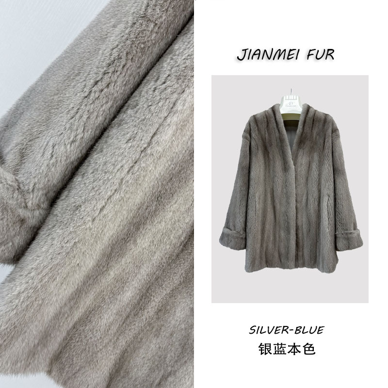 JIAMMEI''时髦优选“挽袖小母貂全抽落肩休闲风水貂外套