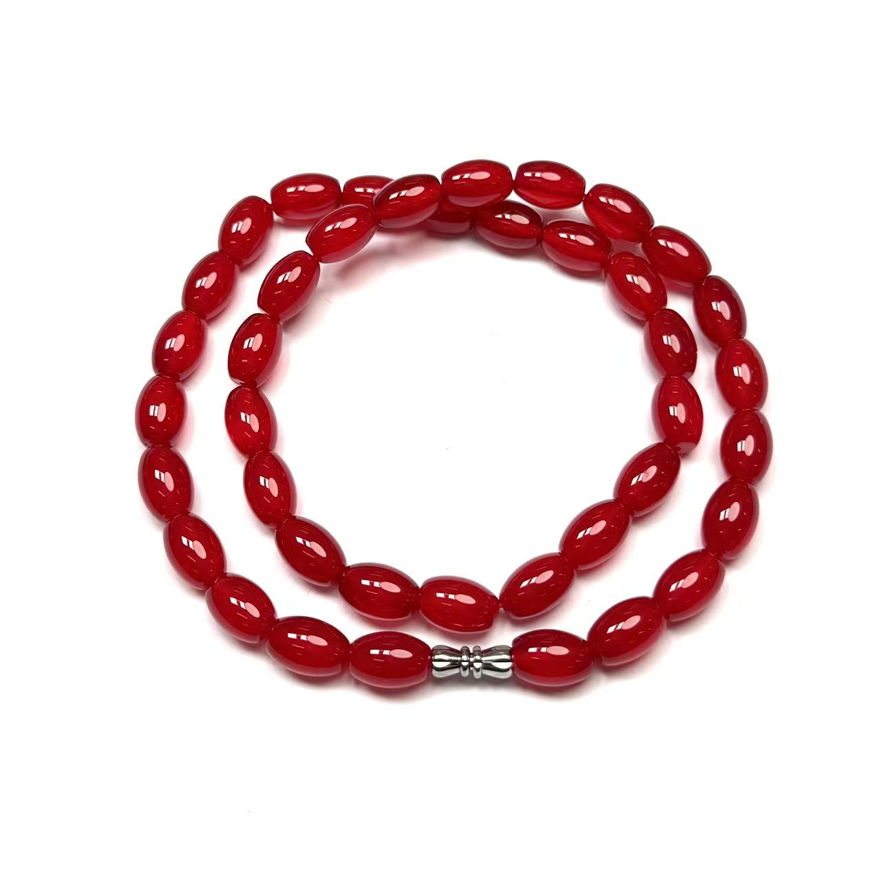 血胆金莲玛瑙桶珠项链 尺8*11mm-JS046