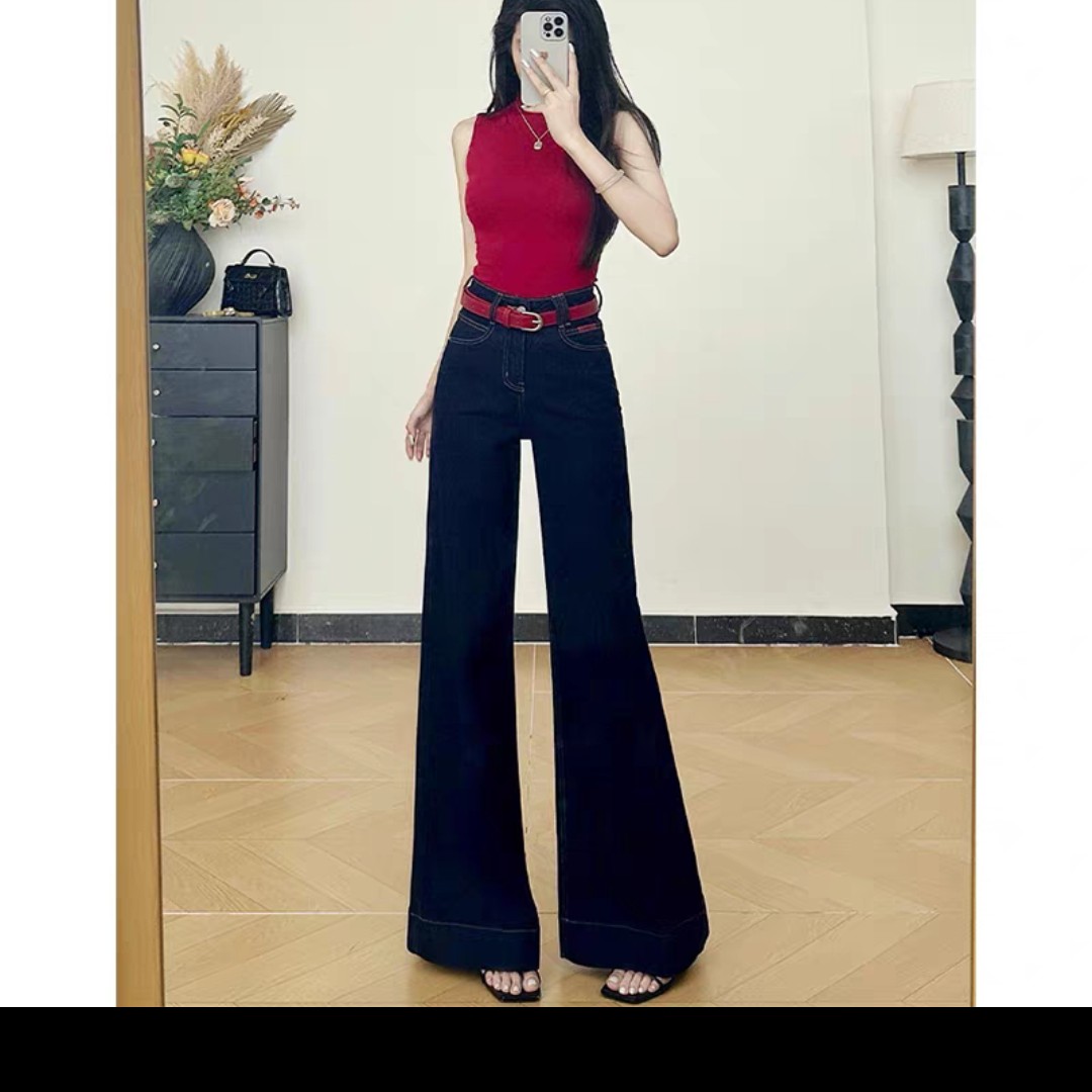 【来彩·服饰】秋季新款不贴腿微喇高腰宽松显瘦阔腿拖地牛仔裤女