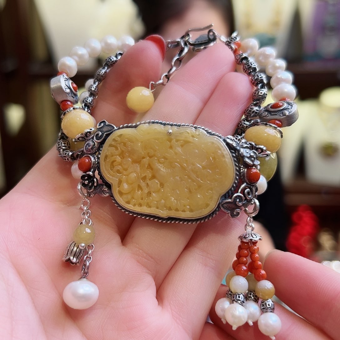 翡翠手链银S925镶嵌手链