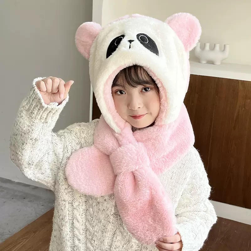 儿童帽子可爱冬季宝宝围巾护耳一体帽外出防风防寒保暖加厚卡通