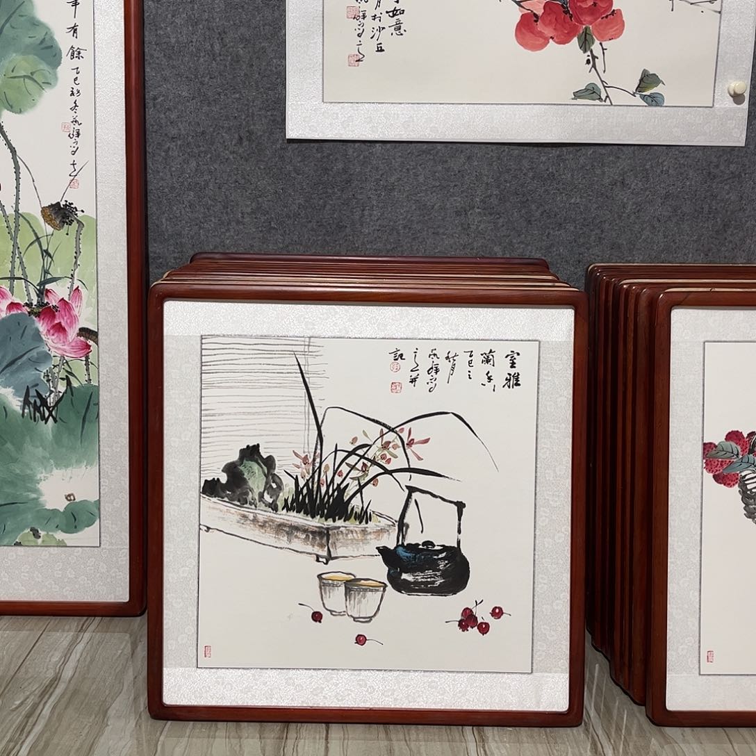 国画书画作品带框63×63