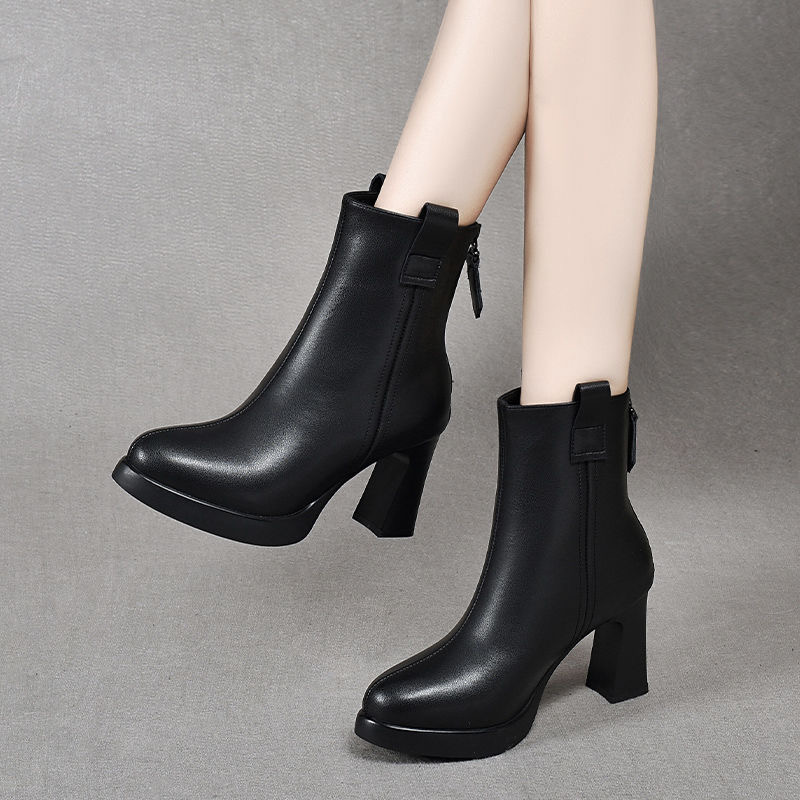 2025时装靴粗跟女靴秋冬季百搭英伦风加绒短靴中跟PT10