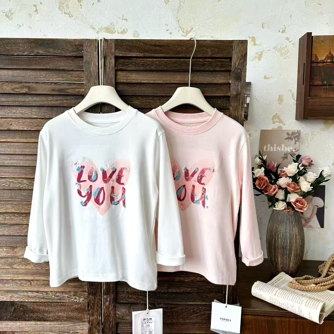 YZYX  2025秋季儿童男女童圆领长袖精美印花刺绣时尚字母T恤 8195