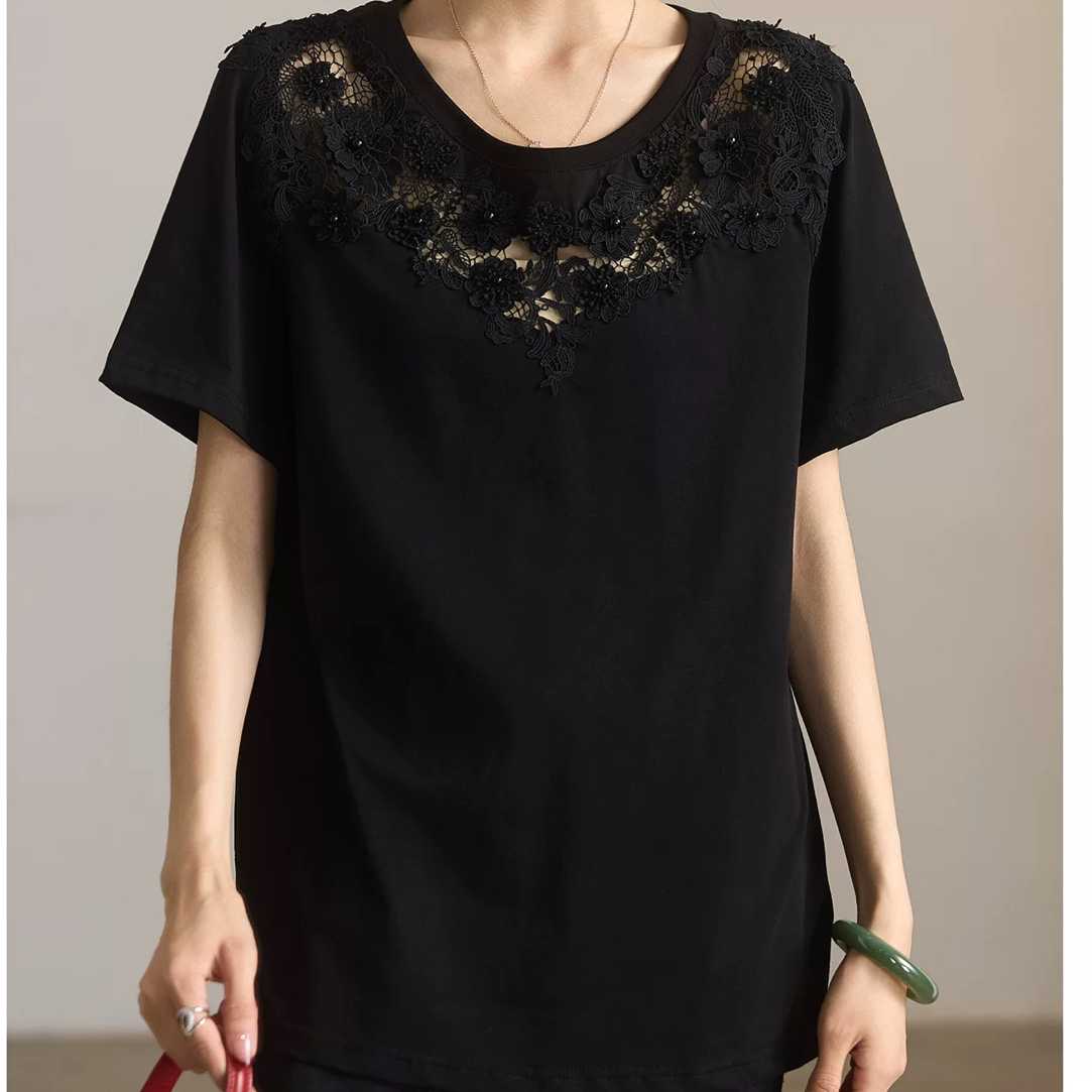 D50520短袖宽松型修身型常规款重工印花绣花