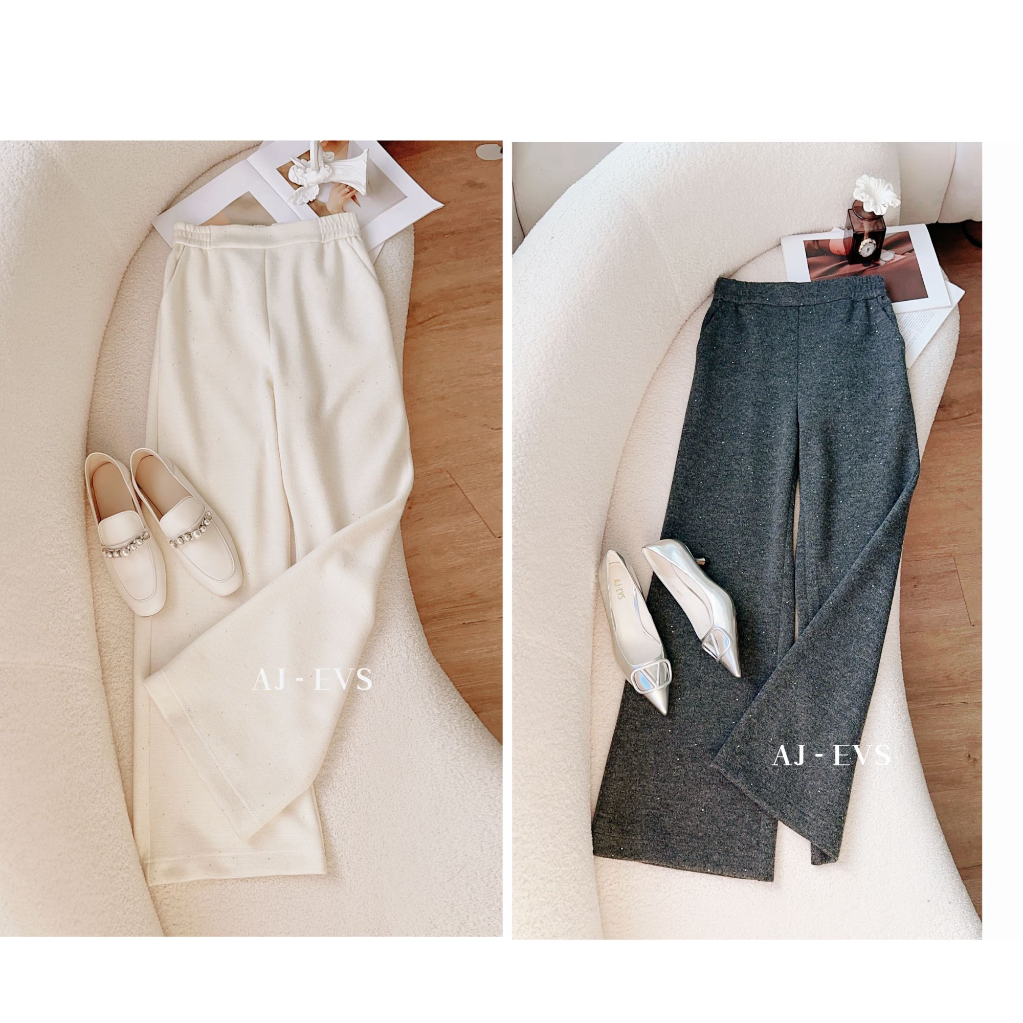 AJ - EVS【2老钱星空裤· 进口亮片气质保暖显瘦松紧腰直筒裤】